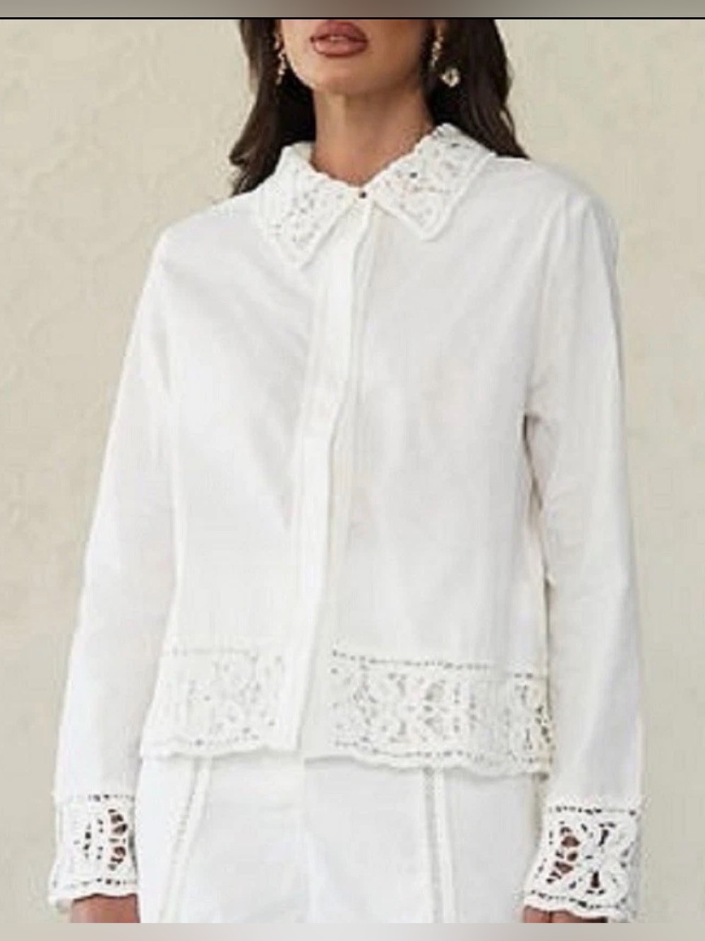 ZARA White Crochet Lace Shirt Size XL